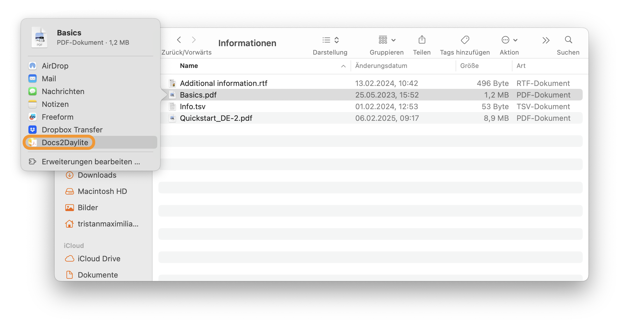 Dokument über macOS-Teilen an Docs2Daylite übergeben