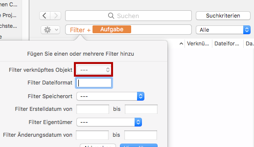 Ausgegraufte Filterkriterien in DayliteDocs