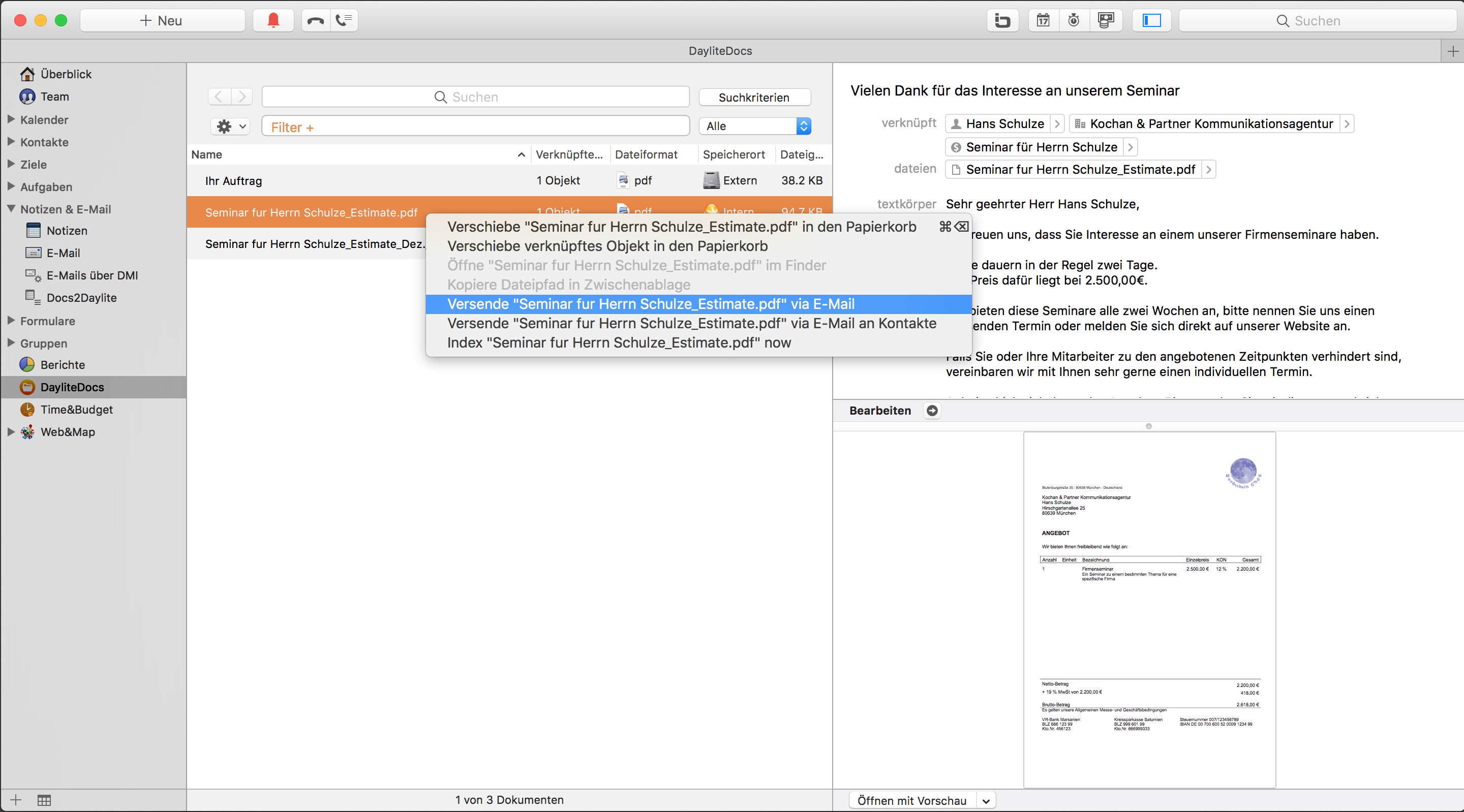 Dokument per E-Mail versenden aus DayliteDocs