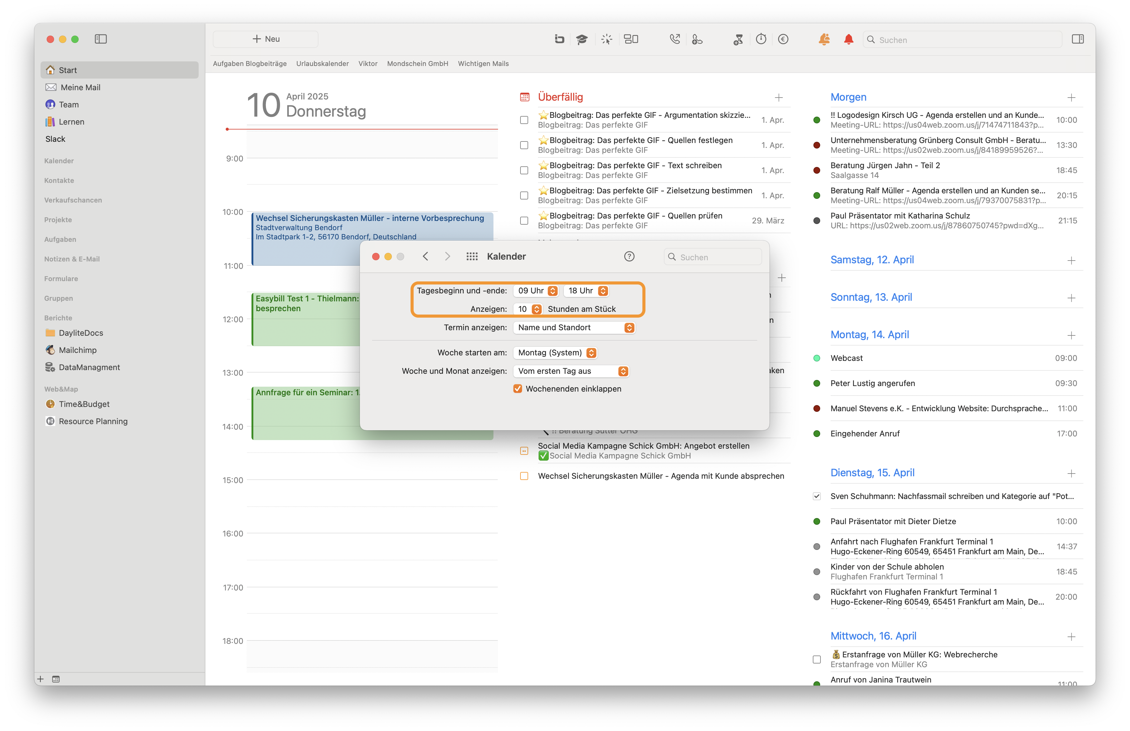 Daily log day duration setting