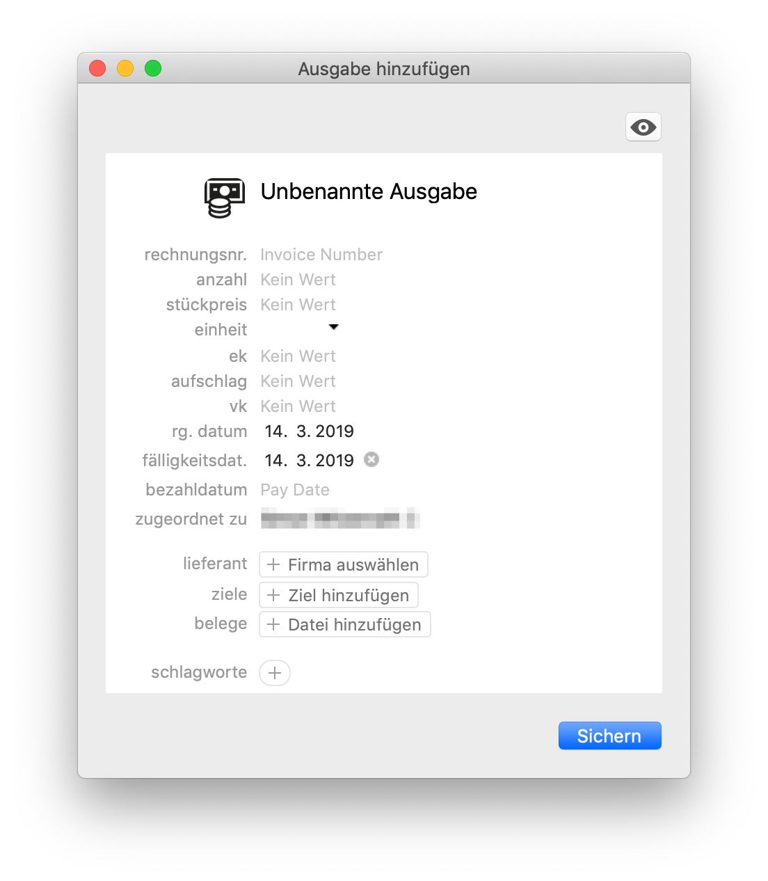 Cost entry dialog