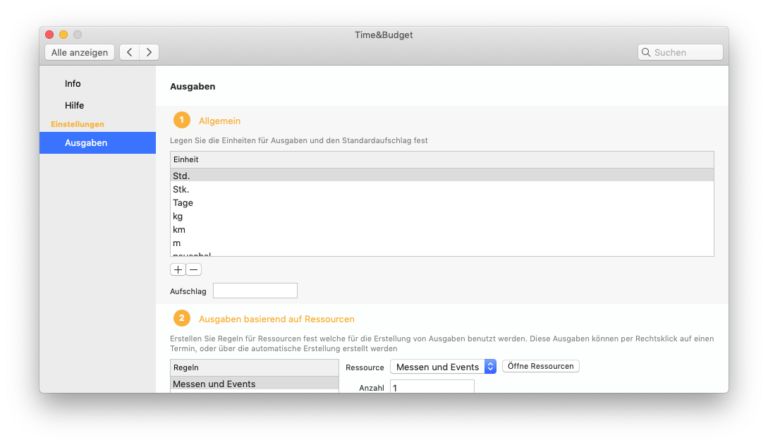Expense units settings