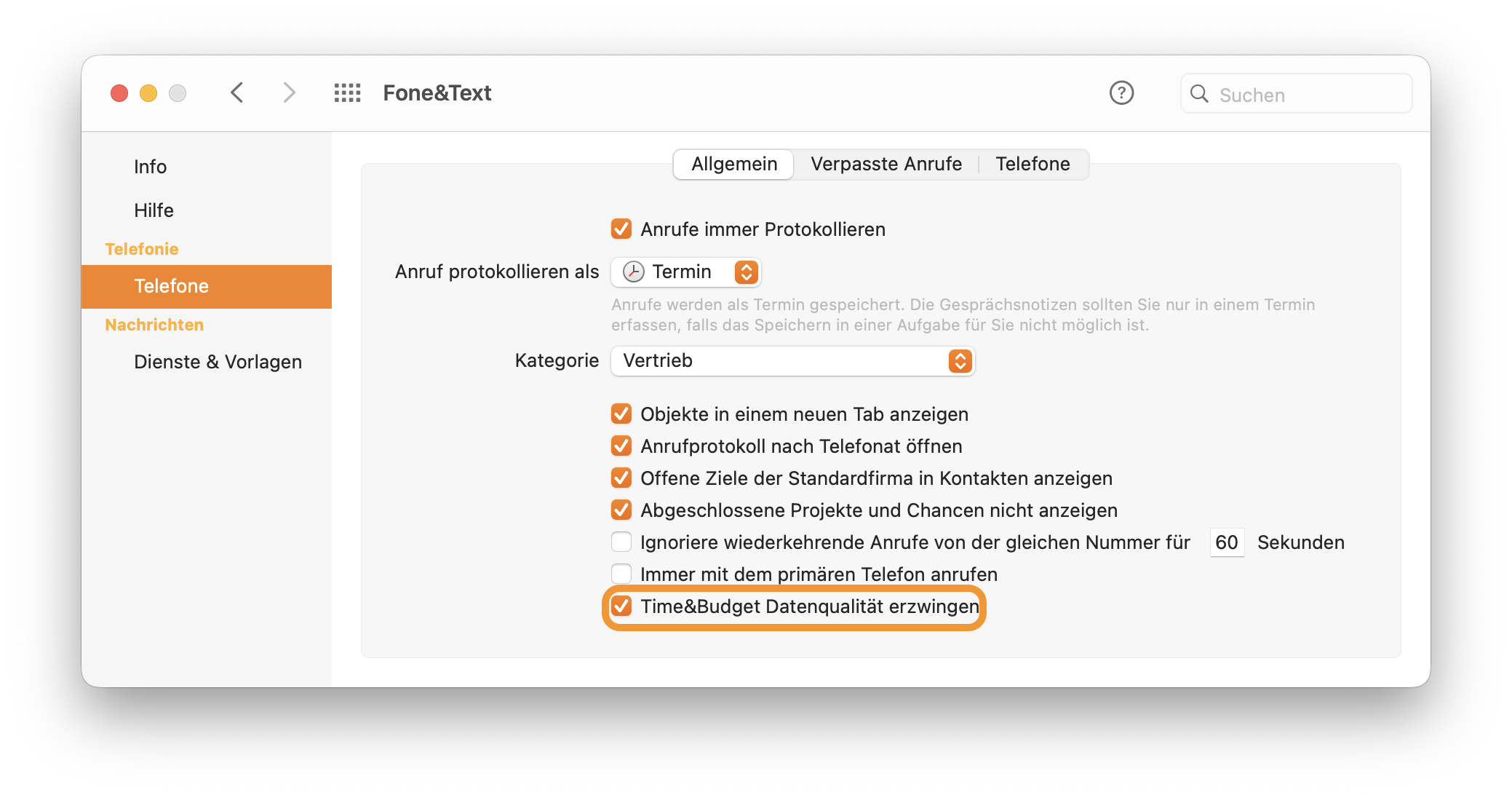 Fone&Text data quality setting